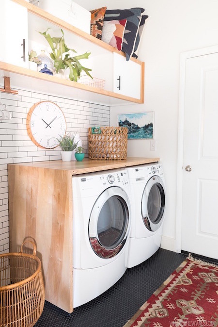 Wooden counter small laundry room