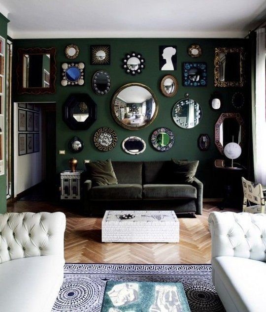 Mirror wall collage living room