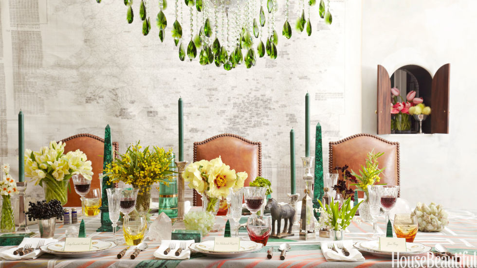 Dining table with green accents
