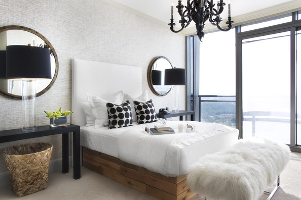 Murano chandelier black and white bedroom