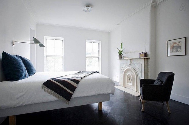 all white townhouse bedroom