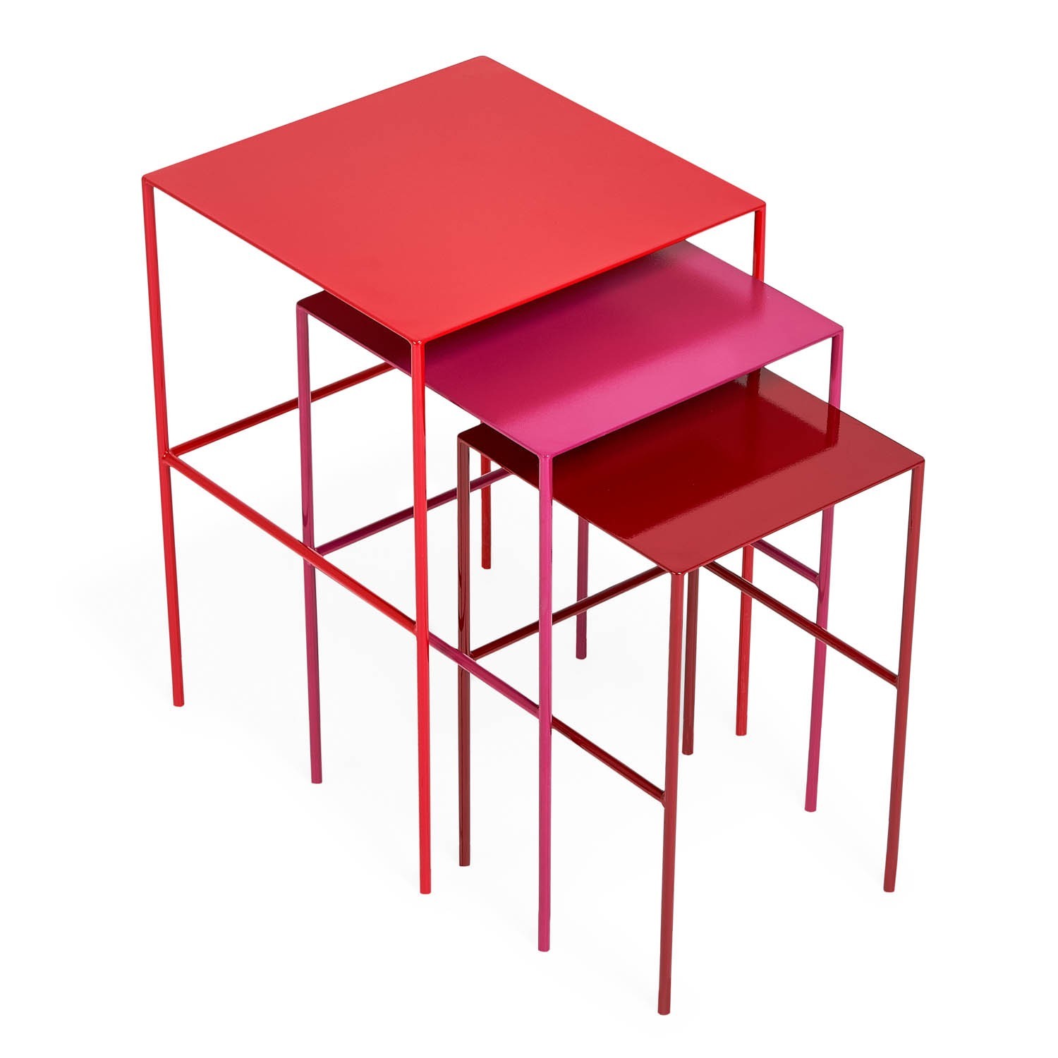 red and pink metal nesting tables
