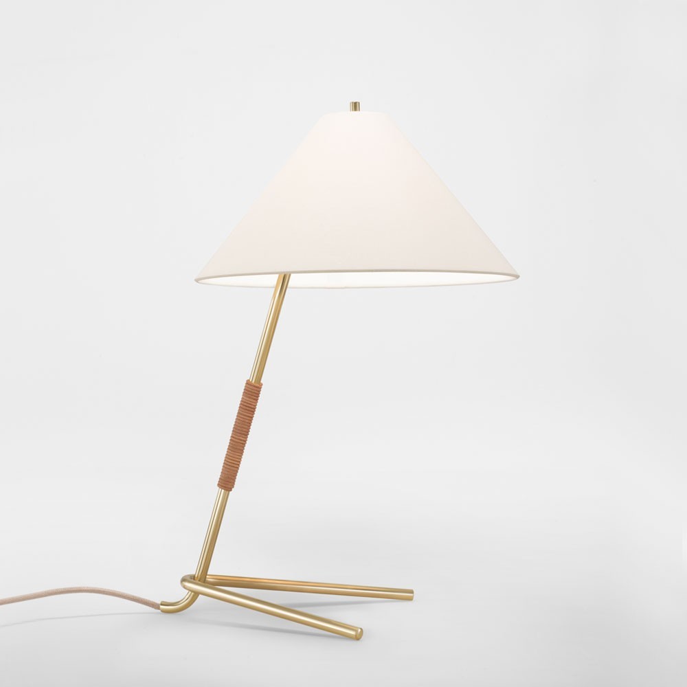 Table lamp made of leather and brass