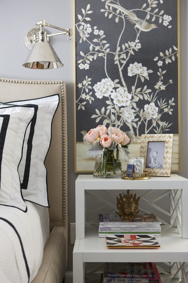 white bedside table with floral graphics