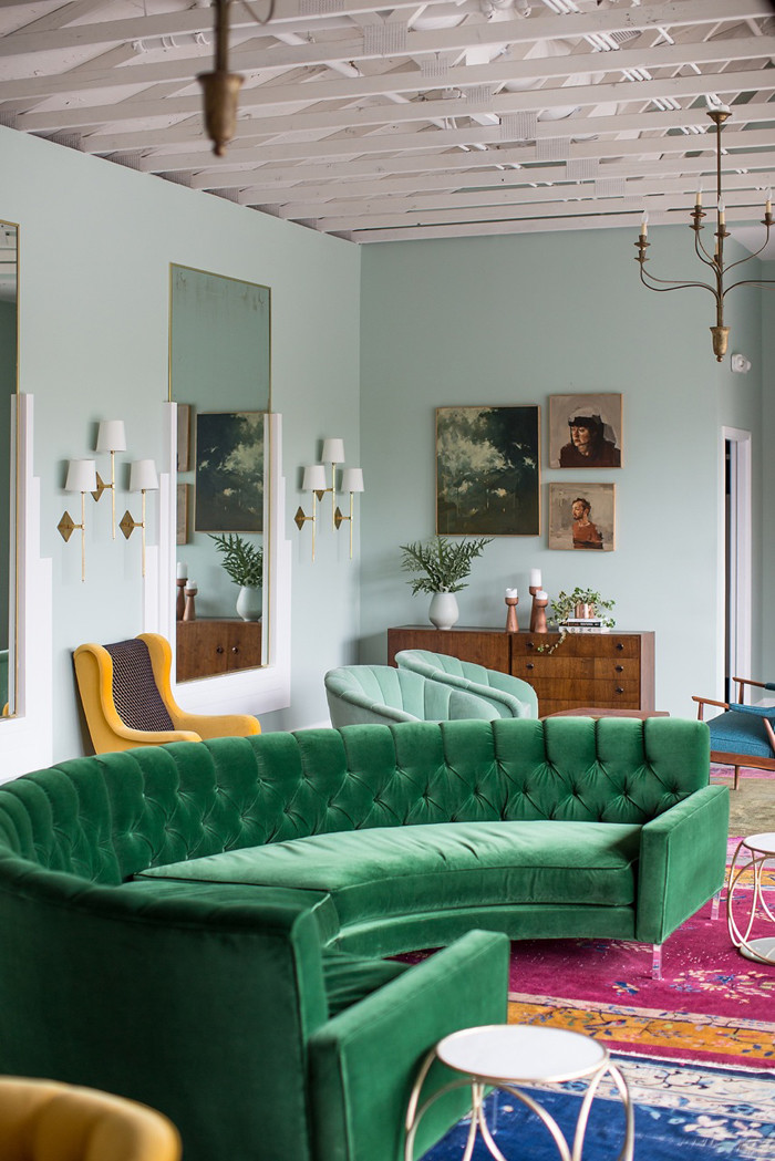 Mint green color tufted green sofa