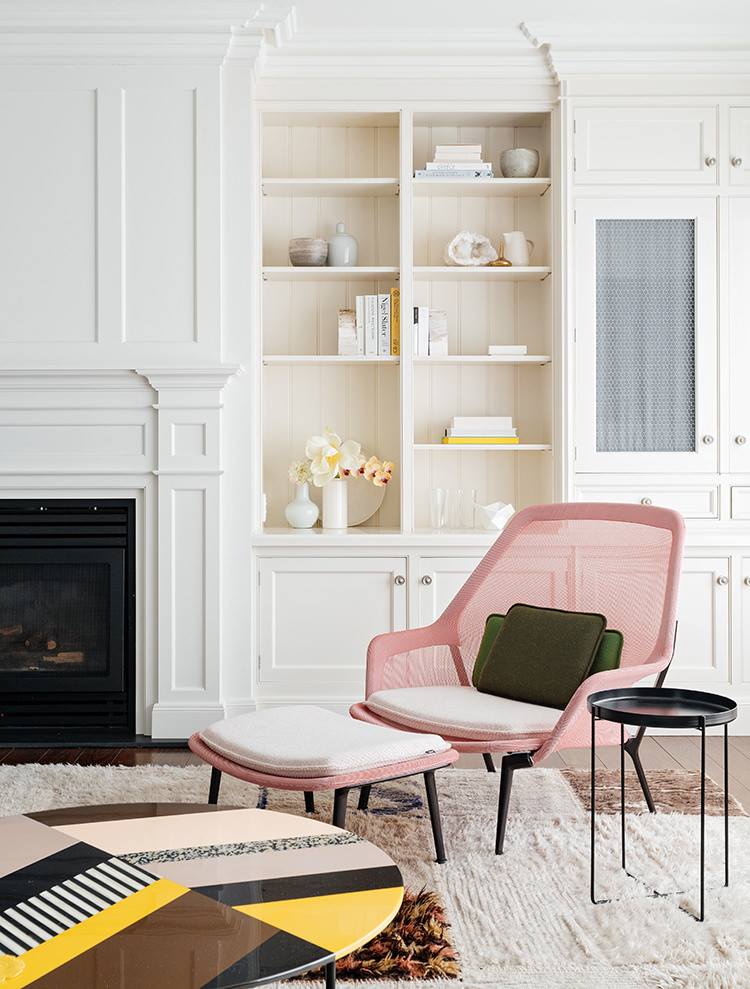 pink chair white living room design