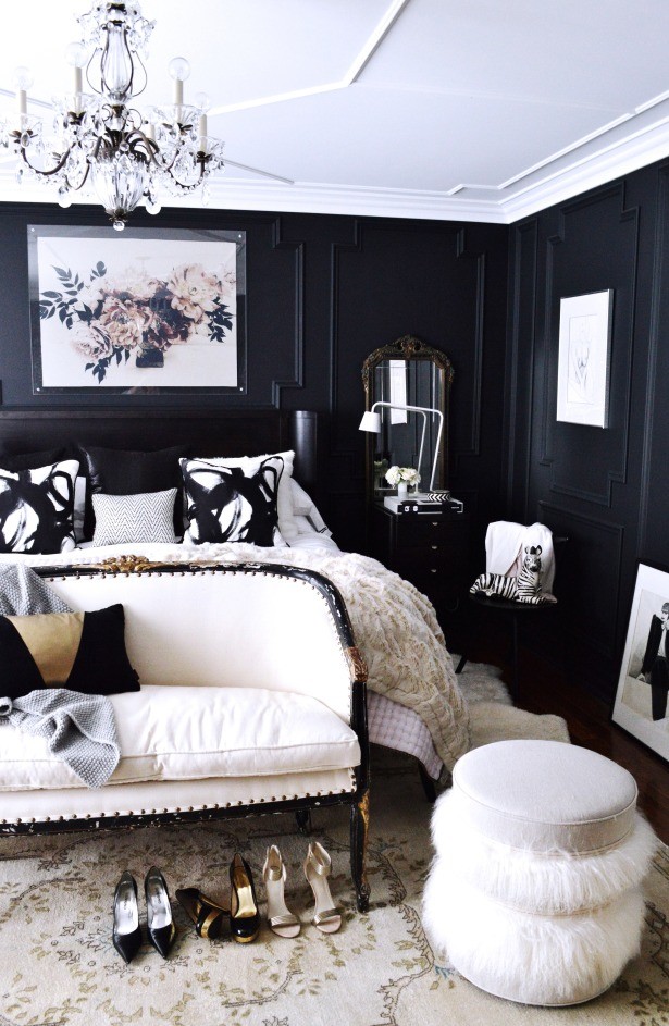feminine black and white master bedroom design