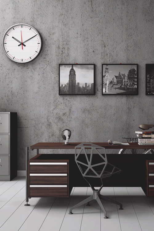 gray walls masculine industrial home office