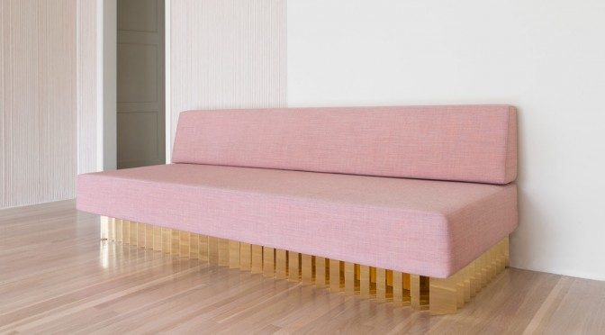 modern sofa made of pink and brass