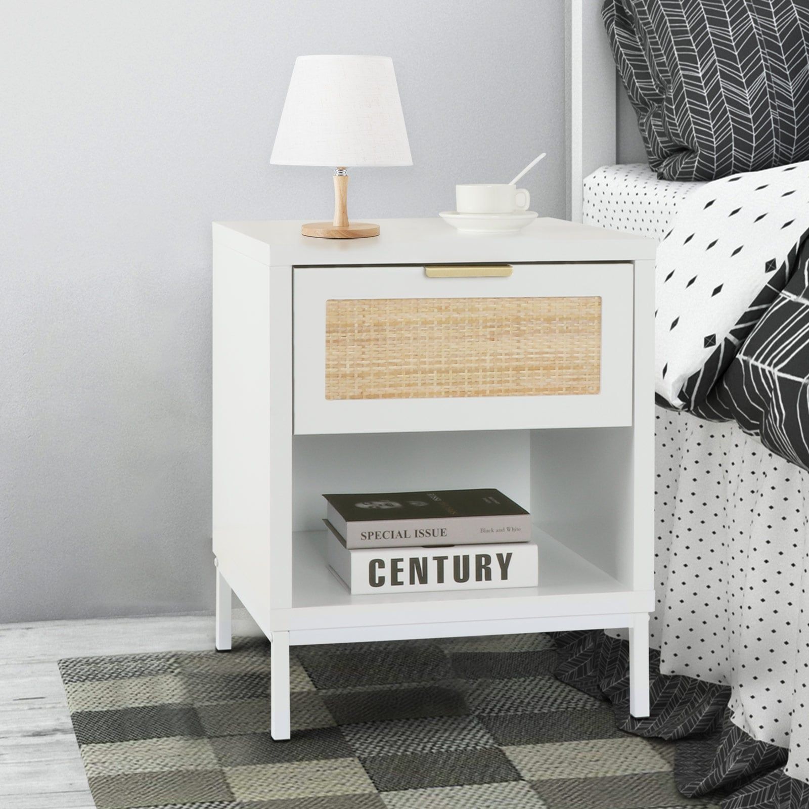 Elegant White Bedside Table with Drawers: A Timeless Addition to Your Bedroom