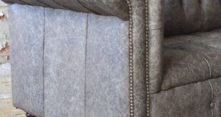 Grey Leather Chesterfield Sofa