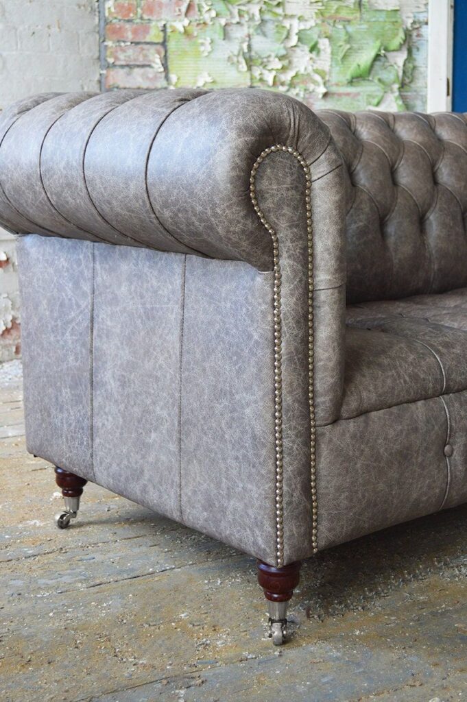 Grey Leather Chesterfield Sofa