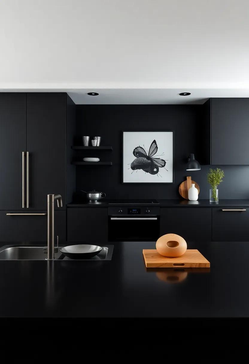 Focal points in Modern Black Kitchens: Artwork and Accessories