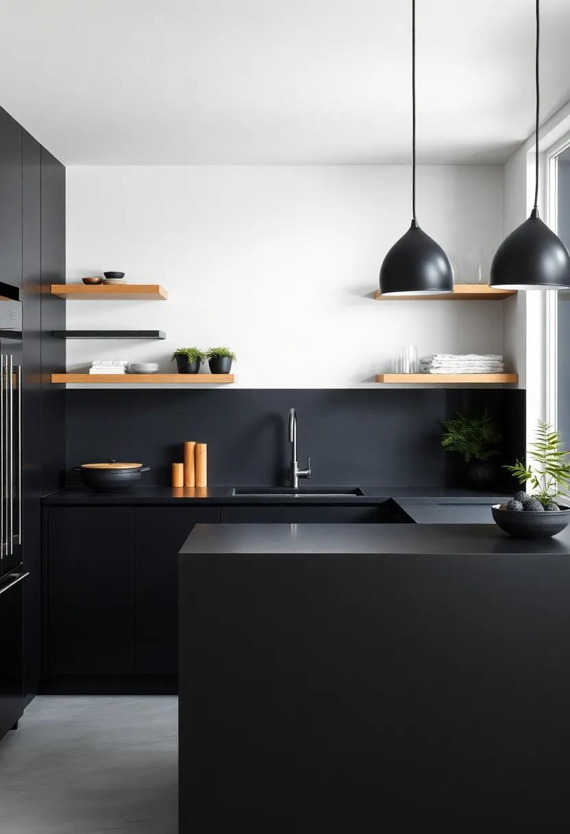 Integrating Open Shelving for a Functional Touch in Black Kitchens