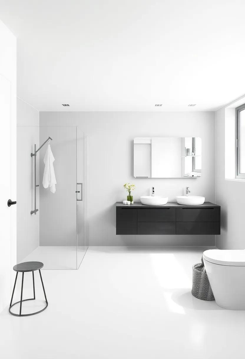 Innovative Storage Solutions for a Clutter-Free Monochrome‌ Bathroom