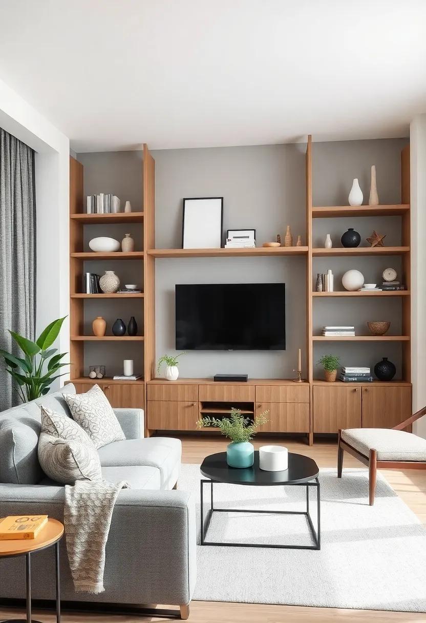 Elevate Your Apartment: Creative Living Room Decor with Open Shelving and Stunning Accents