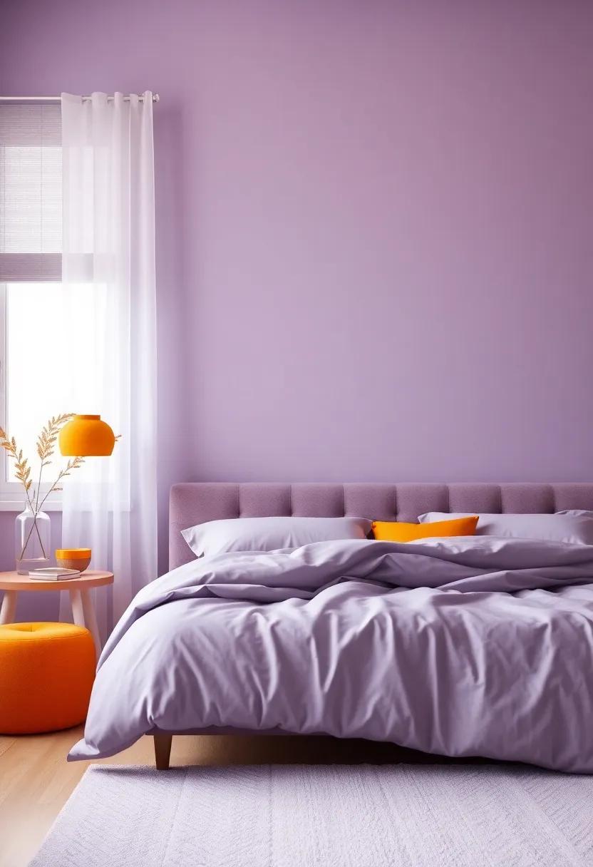 Calming Influence: Muted Lavender⁣ Accented with ​Sunshine Orange Touches