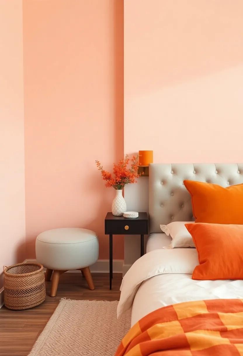 Feminine Touches: Soft Blush and Vibrant Orange for a Romantic Bedroom