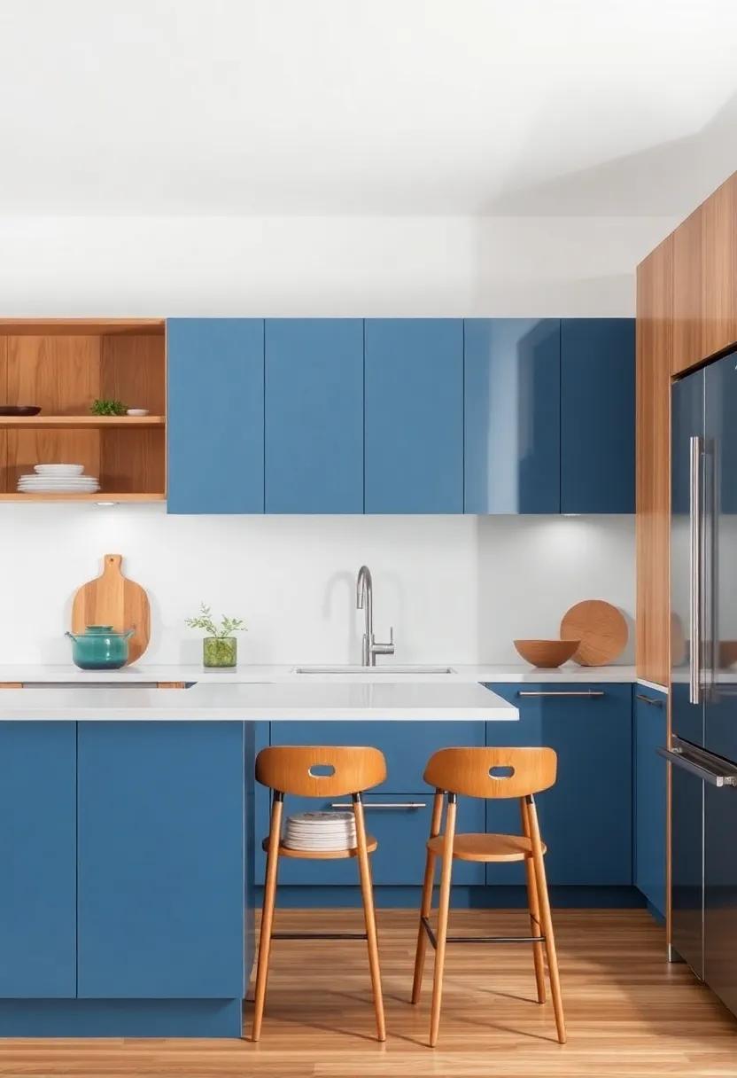 The allure ‍of Mixed⁣ Finishes: Blue ‌Cabinets⁤ with ​Wood and ​Metal