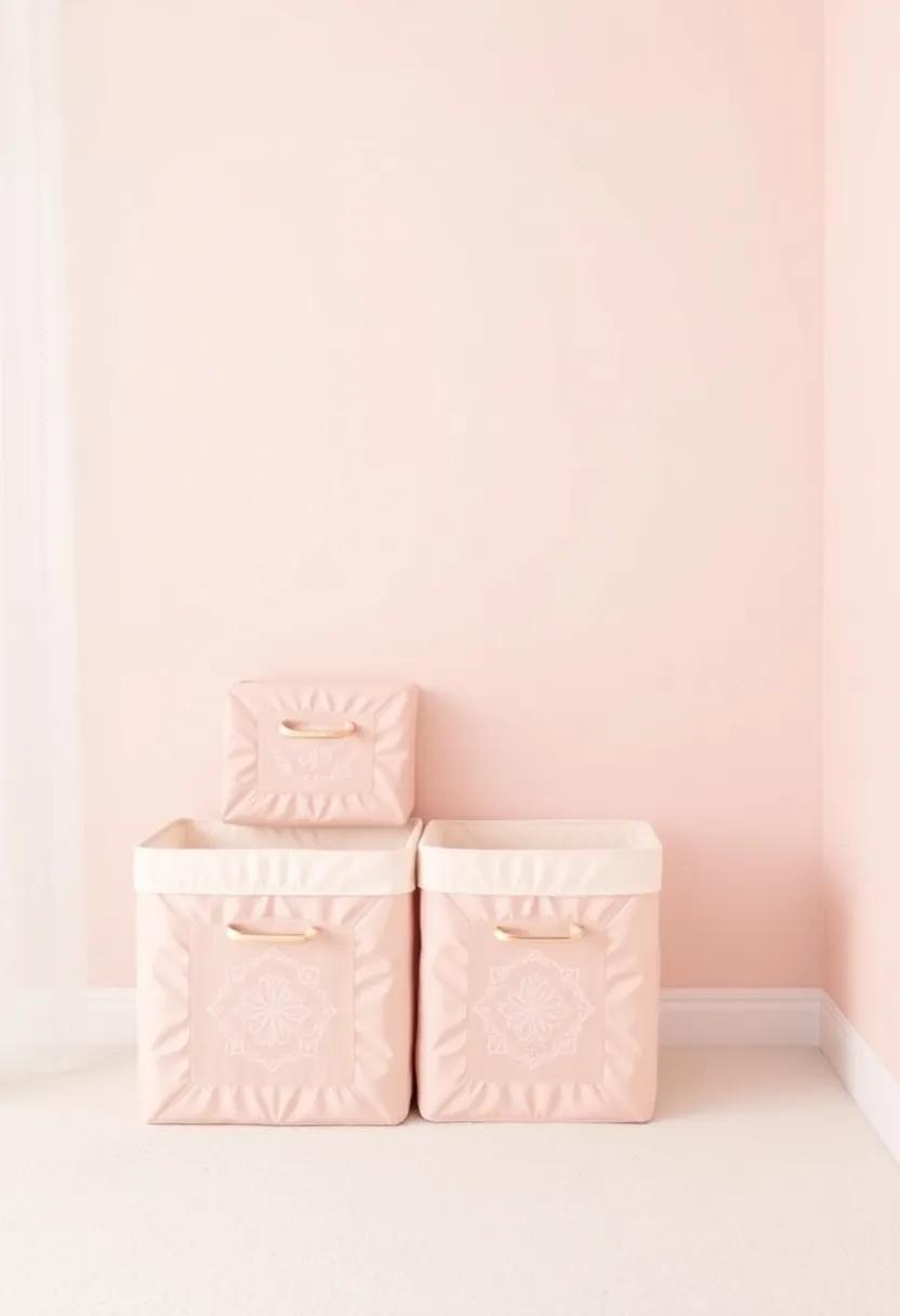 Choose ​Blush Storage ‌Bins with Gold Details
