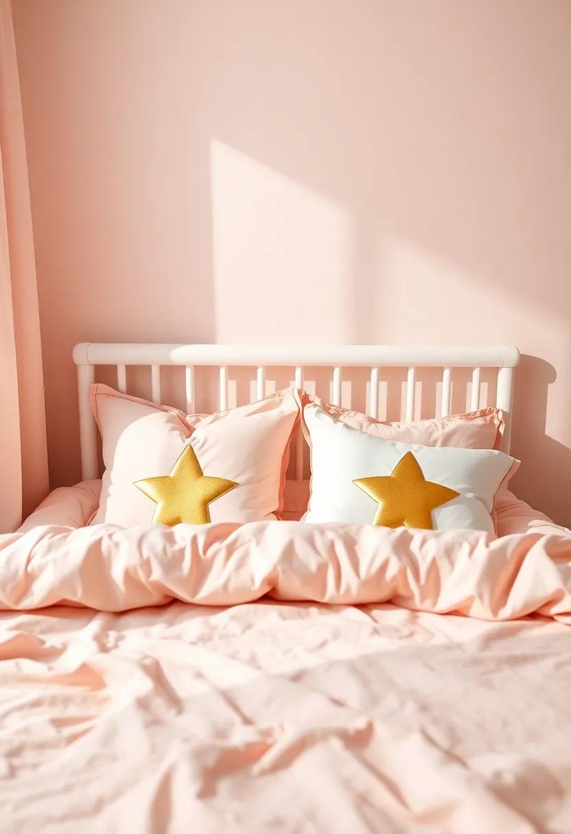 Layer Blush ‍Bedding with Gold Star⁤ Pillows