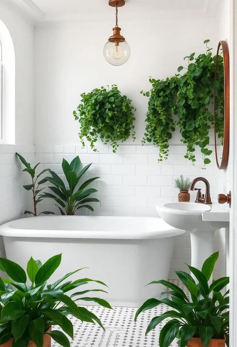 Lush Greenery‍ that Complements Classic Bathroom Design