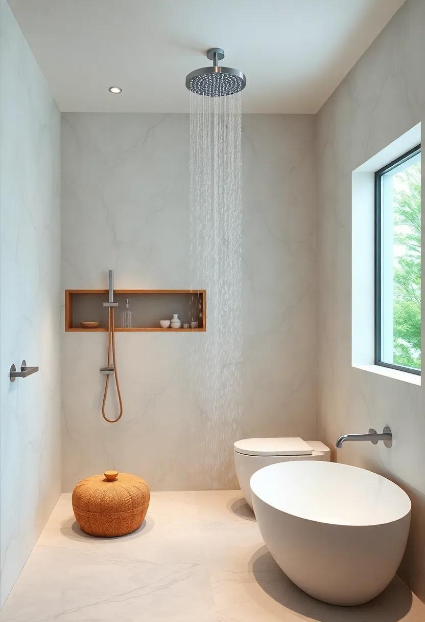 Shower Bliss: install an overhead rain shower ​to mimic natural rainfall and enhance the⁣ showering experience