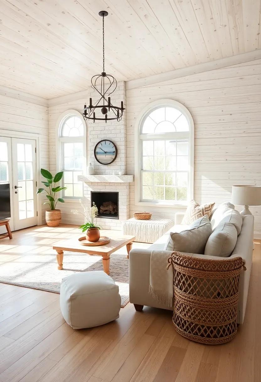 Embracing Tranquility in a Farmhouse Living Room With⁣ Soft Whitewashed Wood⁤ Accents