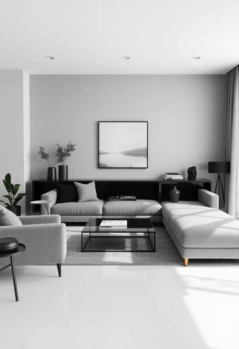 Mirrors and Reflections: Adding Depth to a Gray ​Living Room⁣ with Black