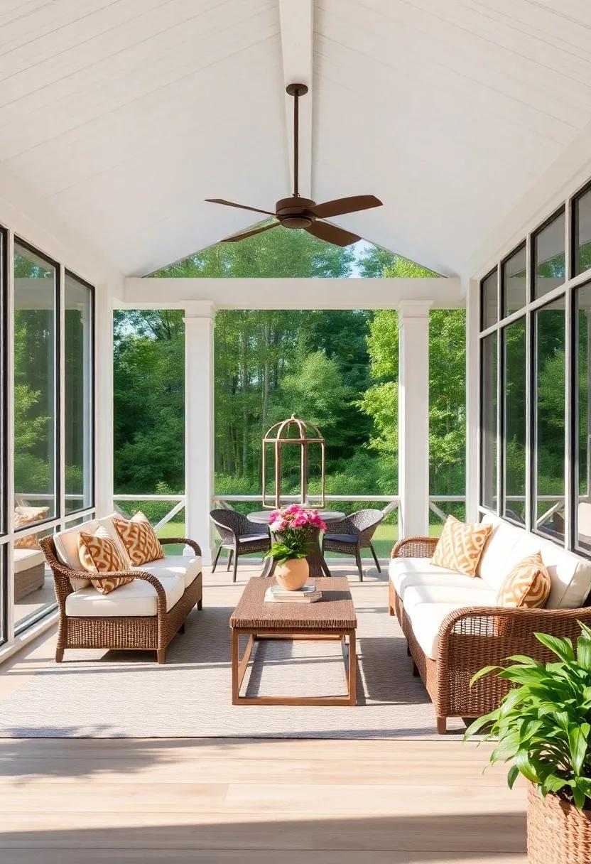Embrace Nature: ‌Create an open-concept screened porch with oversized windows that brings ‍the outdoors in while providing ⁢comfortable cushioned ‌seating for complete relaxation