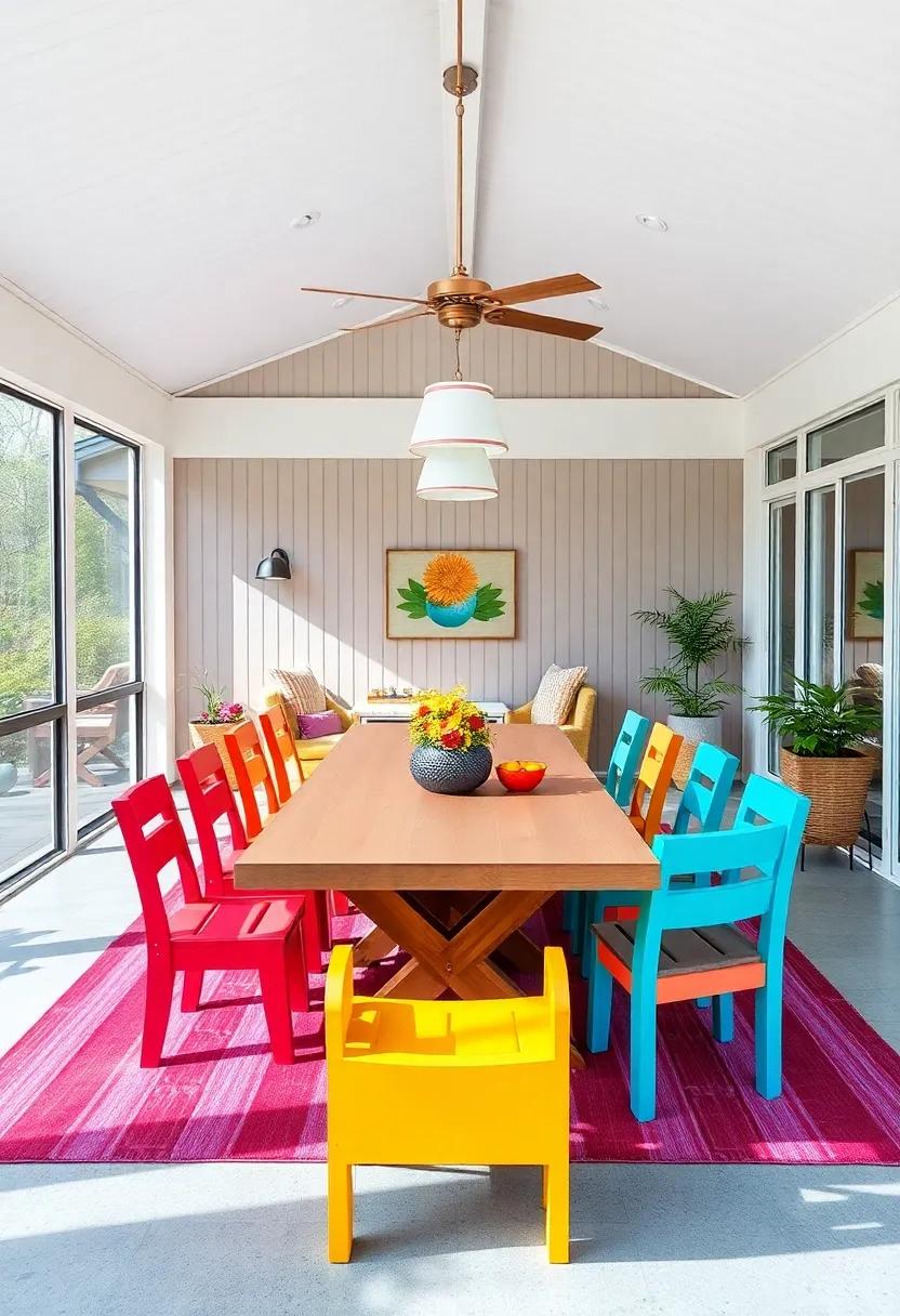 Family Fun Zone:⁢ Install ⁢a large dining table with a‍ playful vibe, surrounded by colorful seating​ options, making it an ideal ⁣space for⁢ family meals and‍ game nights