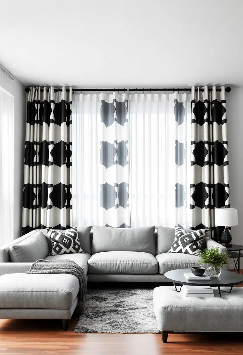 Discover the bold elegance of black ⁤and white geometric print⁣ curtains ​that add a ⁤dramatic ​flair to any ⁣living room