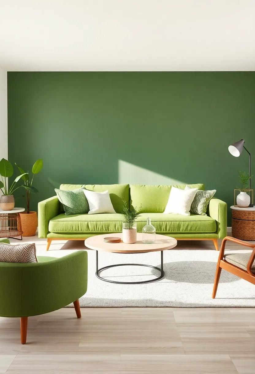 Natural Accents: Complementing a Green couch with Earthy Decor Elements