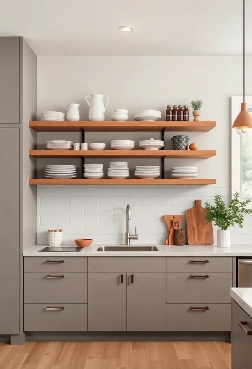 Open ​Shelving: Utilize open shelves to display dishes and decor, enhancing the space's transparency and making it feel more inviting and airier