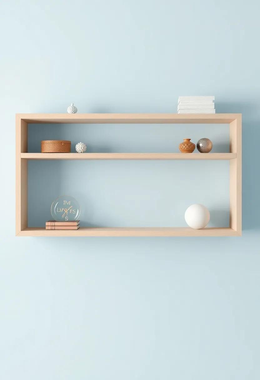 Floating Shelves: Showcasing​ Treasures Against a ​Pale Blue Backdrop