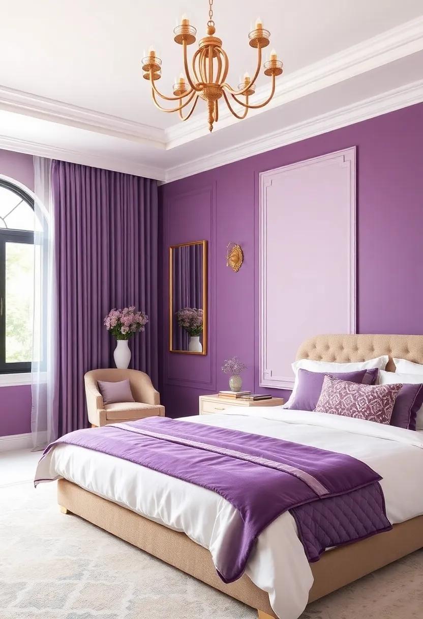 Enchanting Elegance: Stunning Bedroom Color Combinations Featuring Purple and Gold