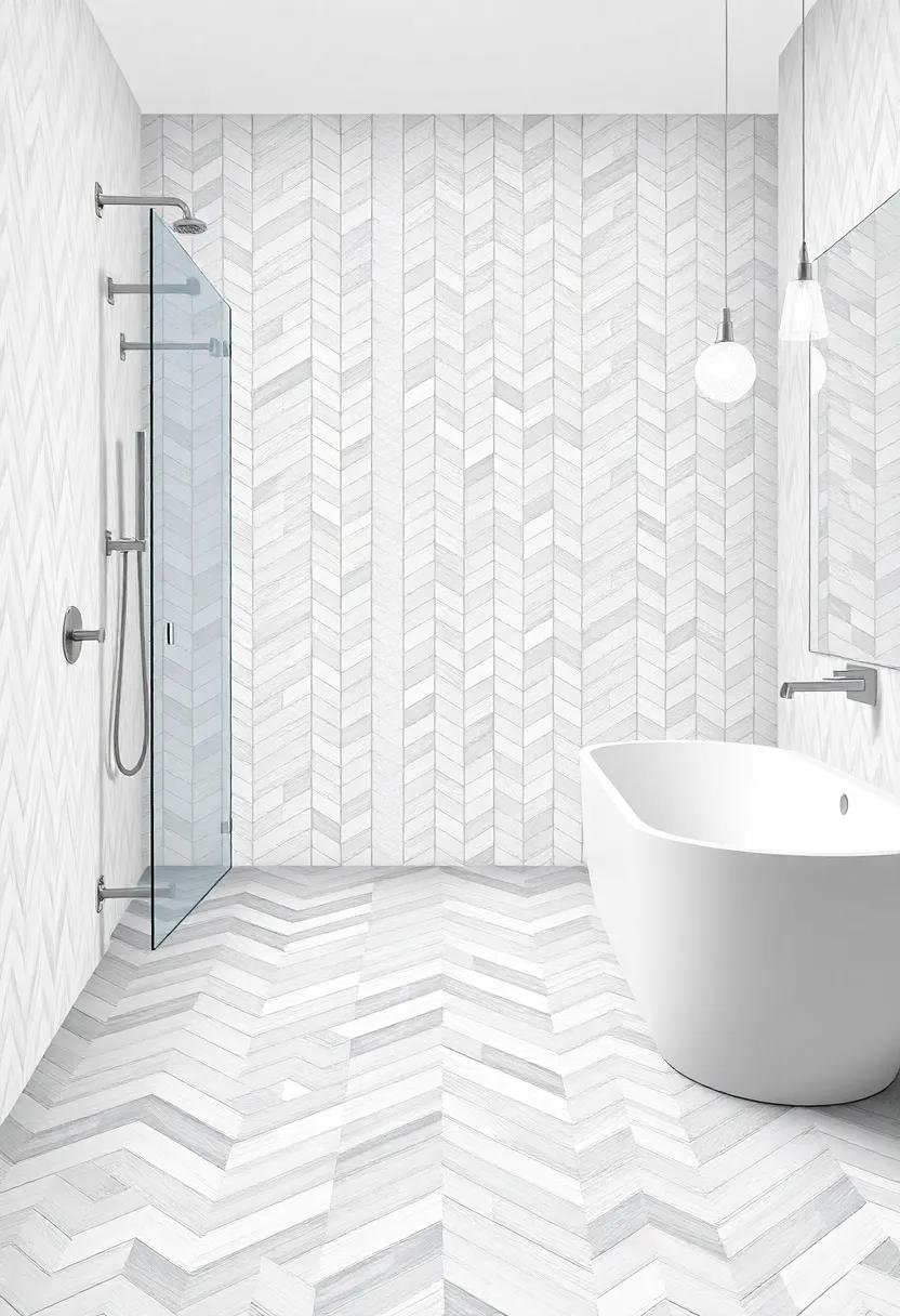 Herringbone Harmony:⁢ Consider a herringbone pattern using white and light grey tiles for a stunning, dynamic floor that catches the eye