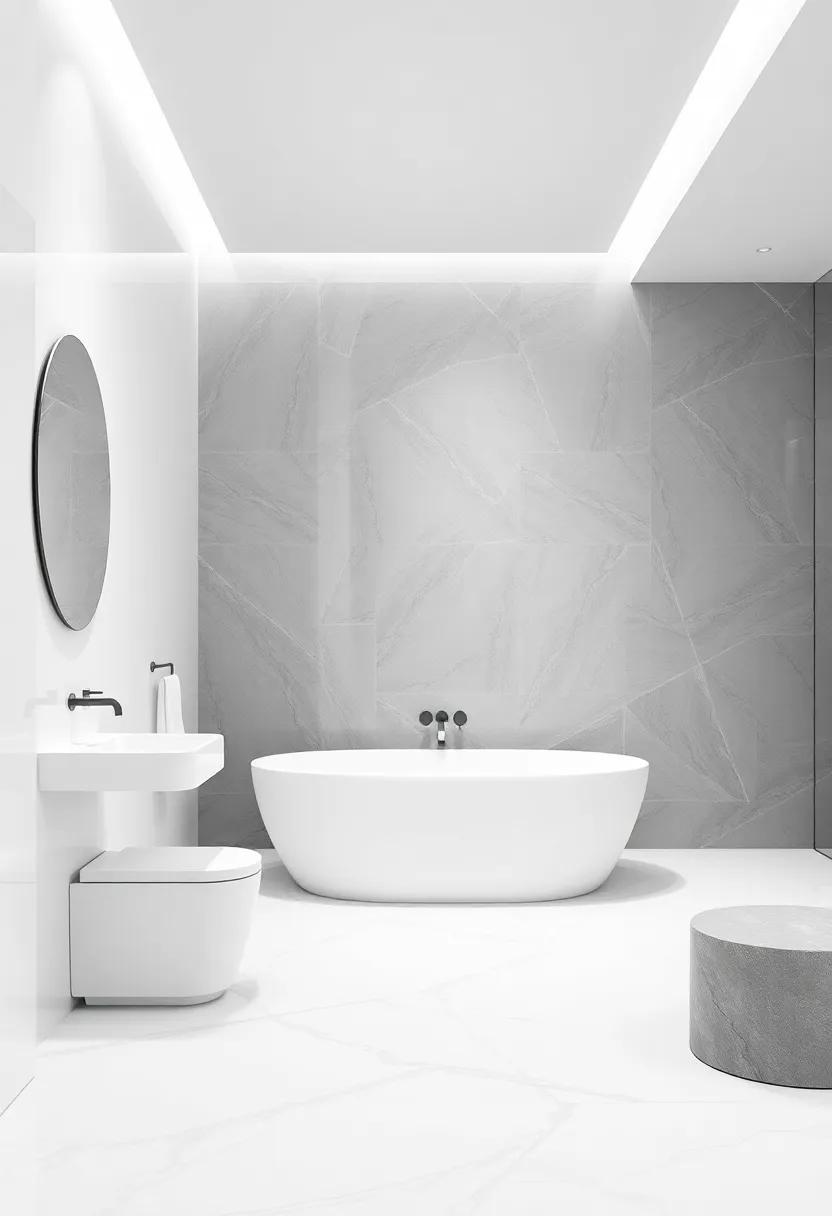 Glossy Finish:‍ Unveil the luxurious feel of high-gloss white tiles contrasted with matte grey elements⁢ to enhance⁤ the ‌light in your space