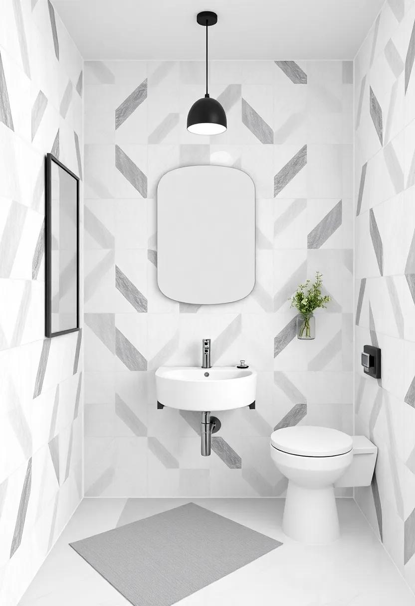 Geometric ⁣Glam: Infuse a contemporary edge with⁢ geometric patterned​ tiles in shades of grey and white for a vibrant, artistic ‌flair