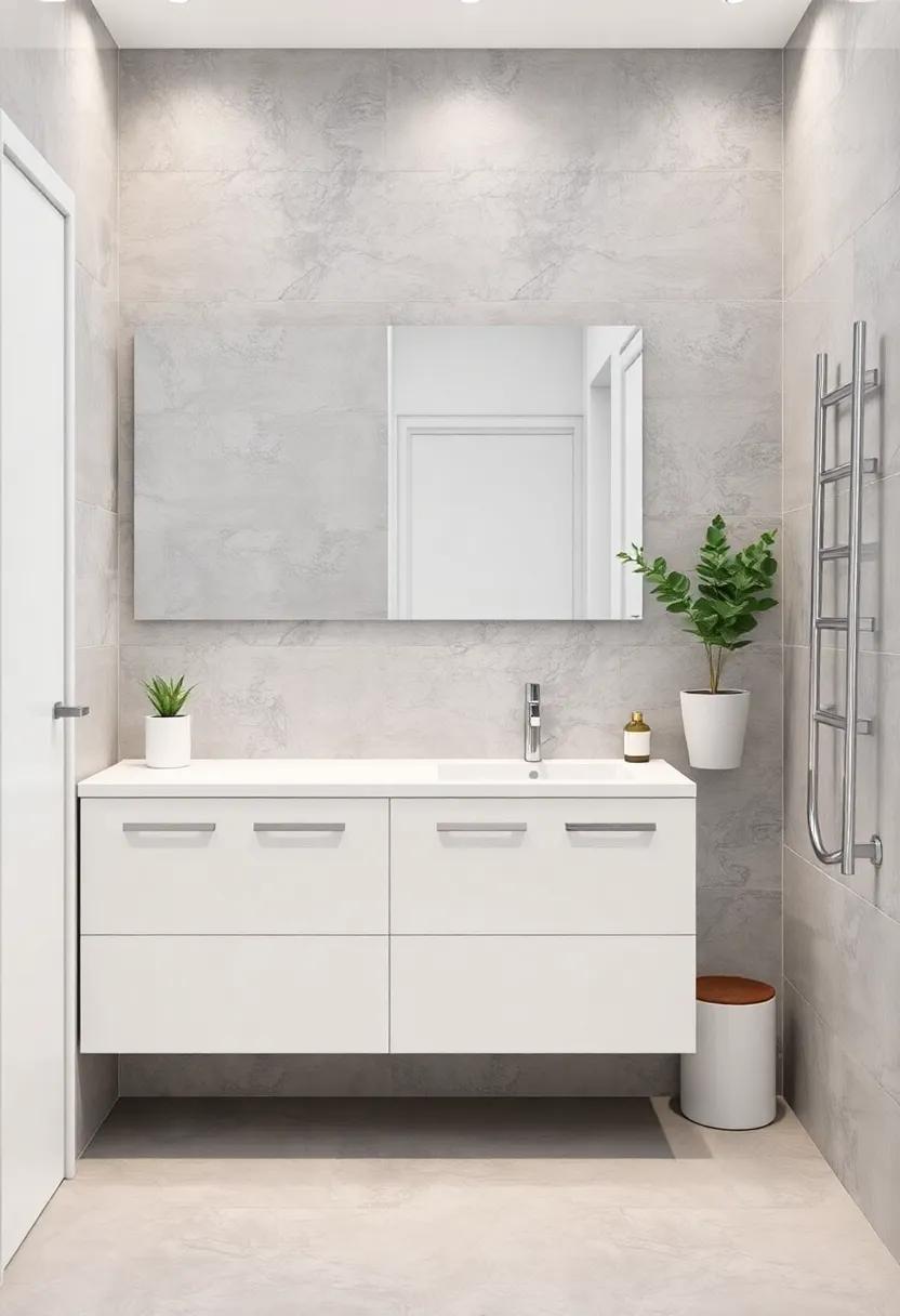 Outdoor Influence: Use slip-resistant grey tiles to mimic the outdoors​ while maintaining a fresh inside look⁤ complemented by white vanity units