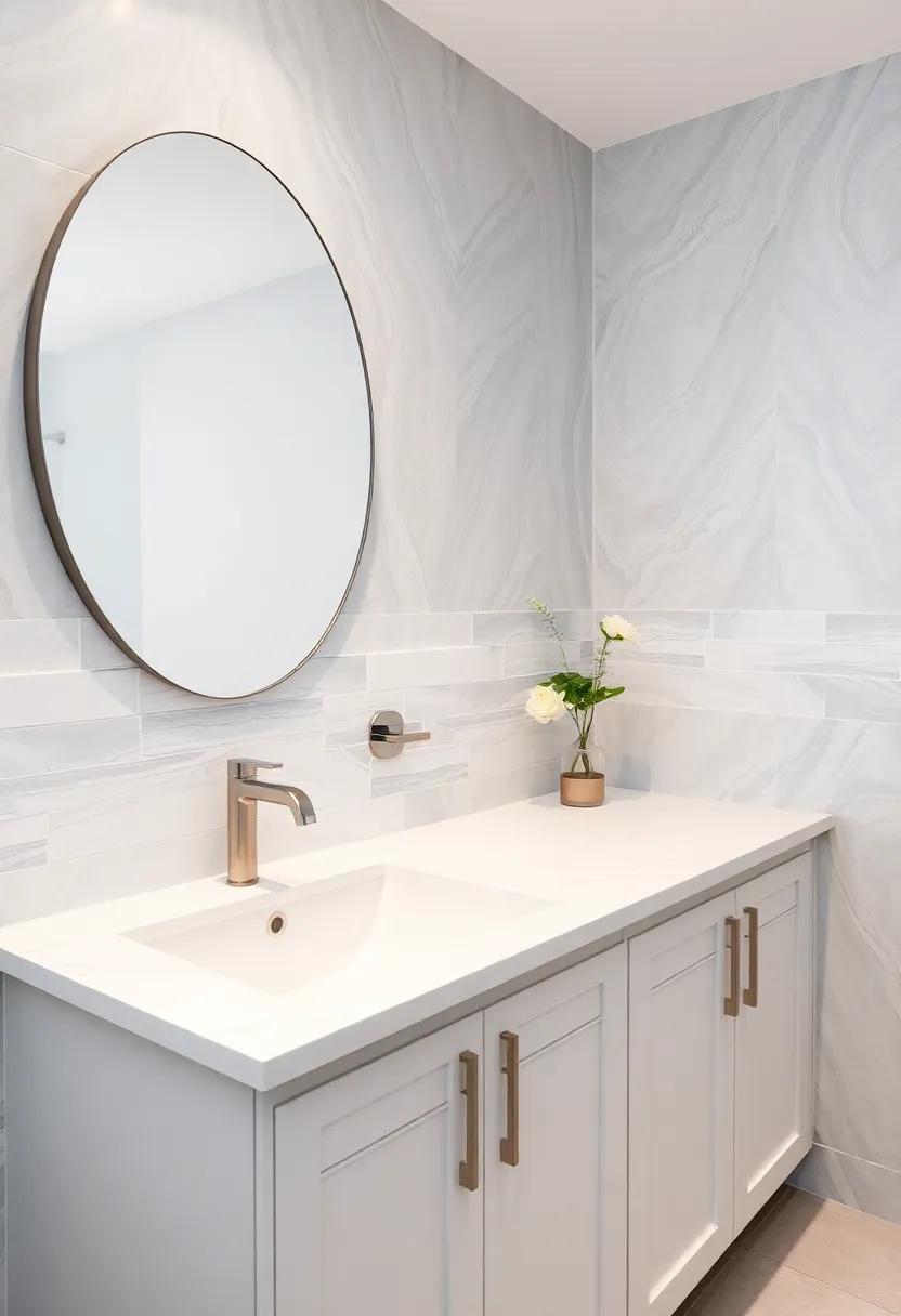 Backsplash Beauty: Transform your vanity area with a stunning grey and‌ white tile backsplash that offers​ both style‍ and functionality