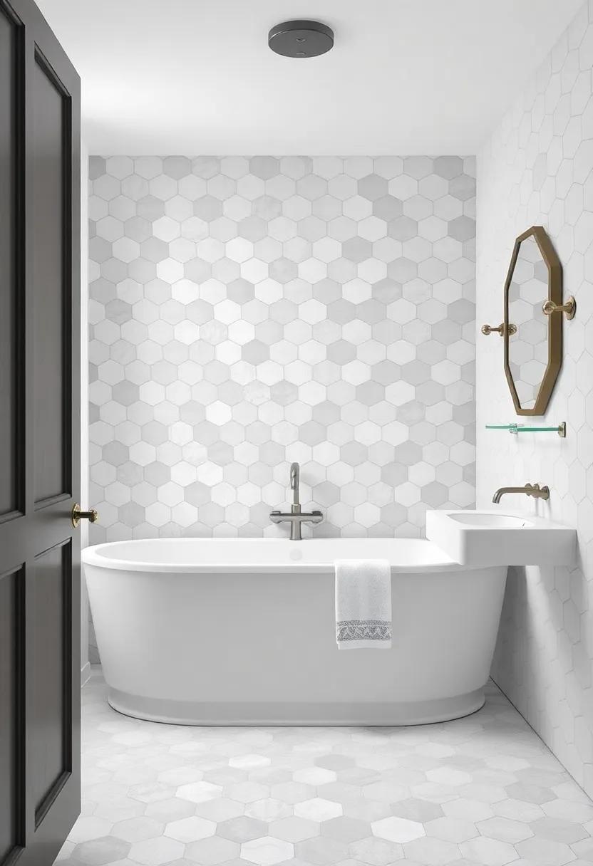 Vintage Hexagons: Charm with vintage hexagonal tiles​ in soft grey and white tones that offer timeless appeal and unique character