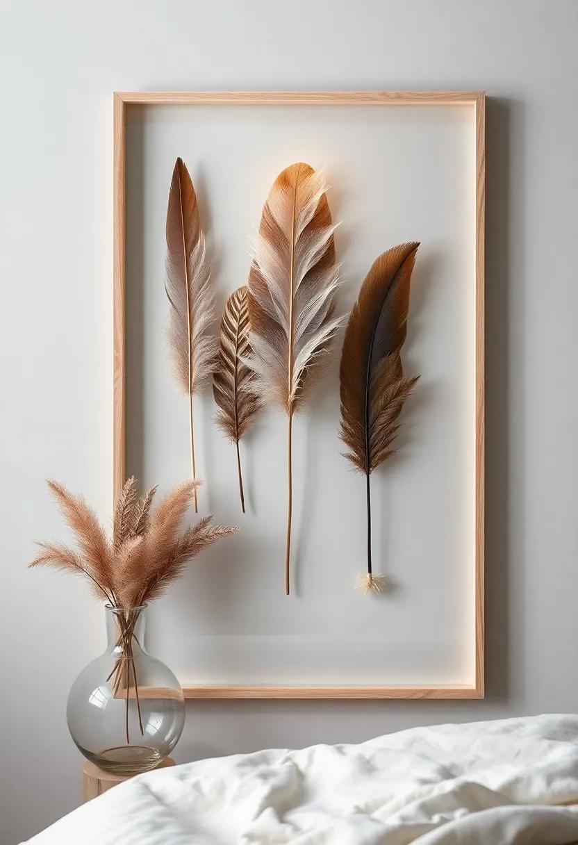 Feather Arrangements: Create a unique ​display using natural⁢ feathers framed‍ in glass, showcasing their delicate​ beauty and adding a‌ touch of whimsy