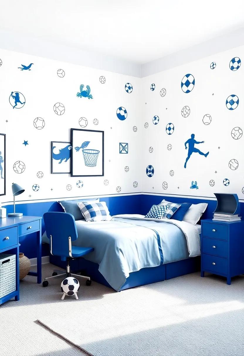 fantasy Sports ⁢Room: Incorporate sports graphics in blue and white,​ emphasizing your child's favorite teams and sports to create an energizing atmosphere