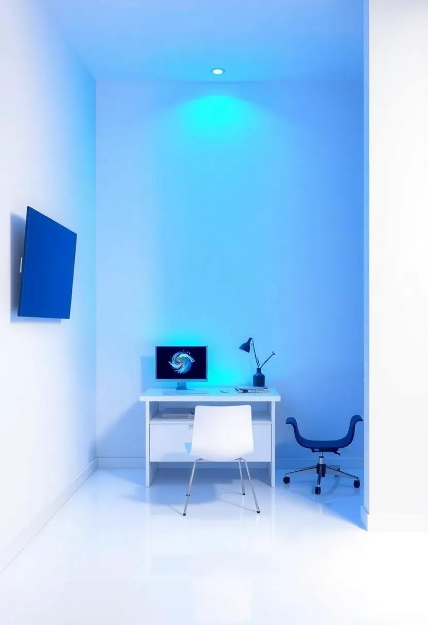 Tech Haven: Blend modern technology with ⁣a cool color scheme by‍ integrating blue LED⁤ lighting against white walls to ​create a high-tech look