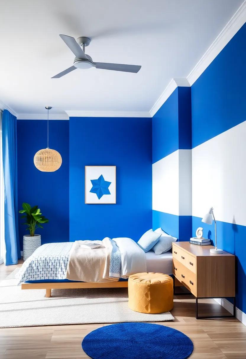 Color ⁢Block Delight:⁢ Use color-blocking techniques⁣ featuring bold ‌blue and crisp white sections⁤ on walls, ​creating a‍ striking visual ⁣impact‌ that energizes the room