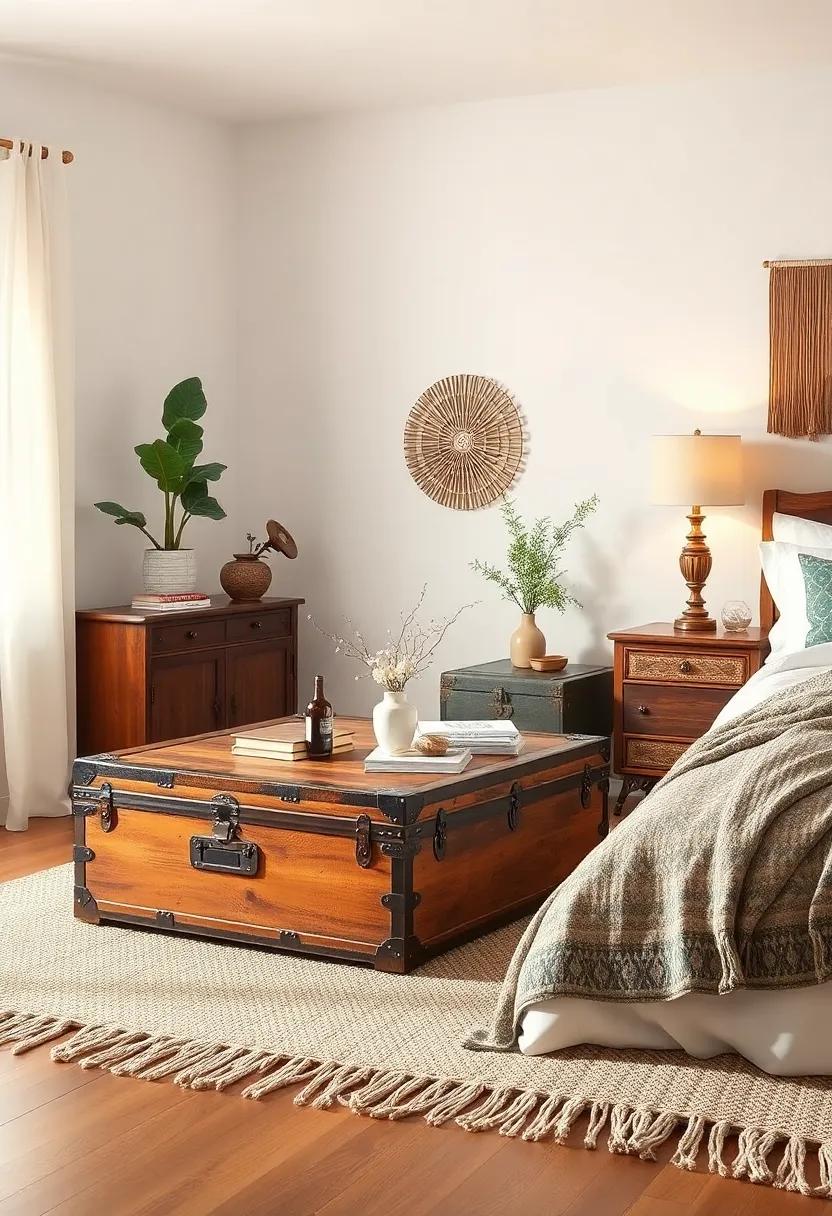 Antique ⁤Trunks:⁢ Use ⁣an⁣ old trunk as a ‌coffee table or foot ‍of the⁣ bed for added vintage ‍charm and functional storage⁢ space