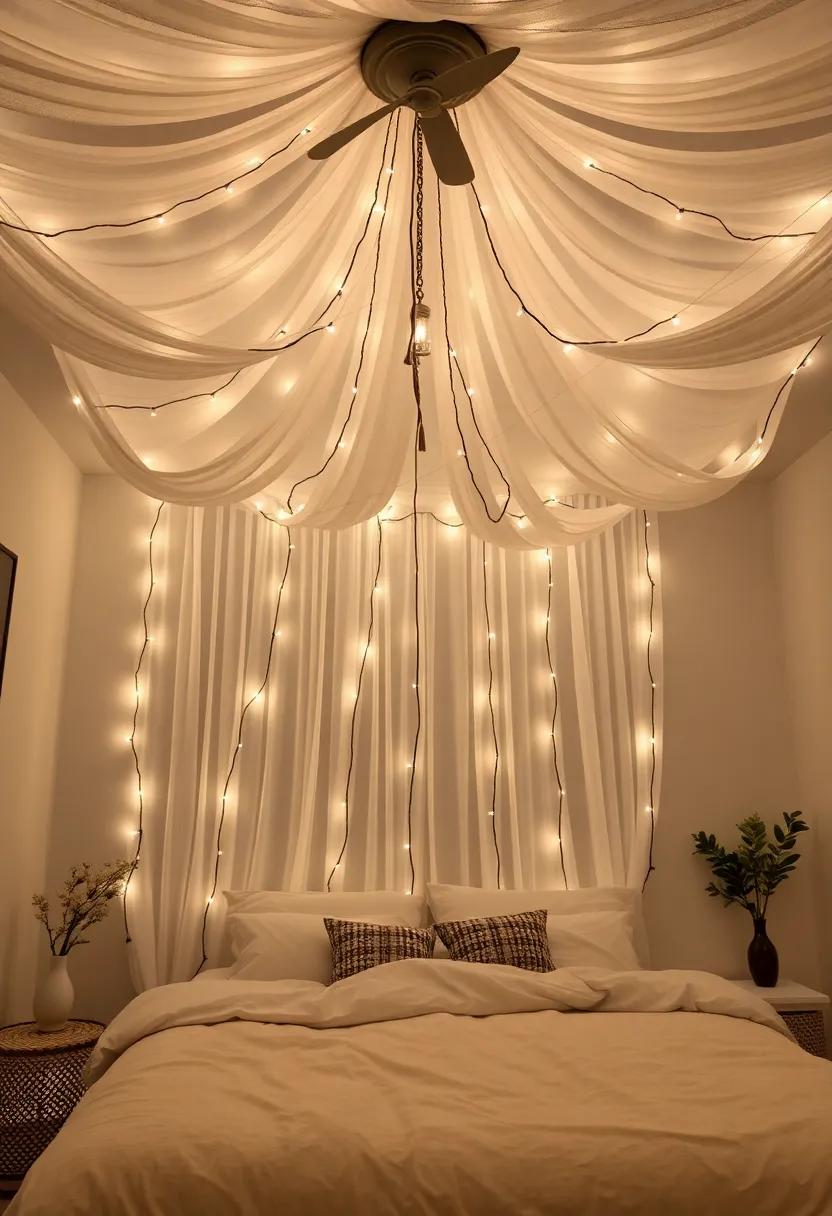 DIY Dreamy Nights: ⁣Create your own DIY ceiling treatment with draping fabric or fairy lights⁢ for a ⁤whimsical nighttime⁢ effect