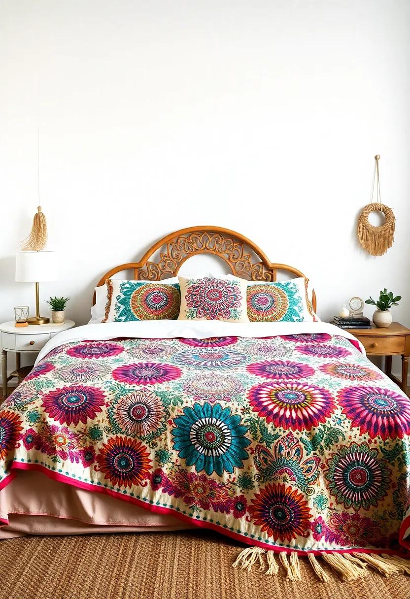 Quilted Bedspreads: Choose a vibrant, patterned quilt that‌ echoes the ​boho​ spirit ​and serves as ‍the centerpiece⁤ for your bedding