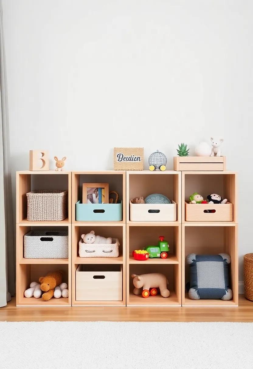 Modern Wood Cube⁢ Storage Units Enhancing Playroom Aesthetics While Keeping Toys Organized